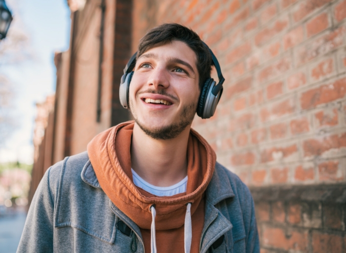 Man listening to music with headphones.