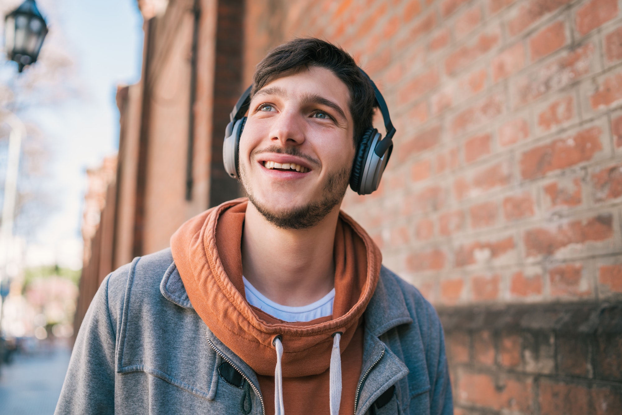 Man listening to music with headphones.